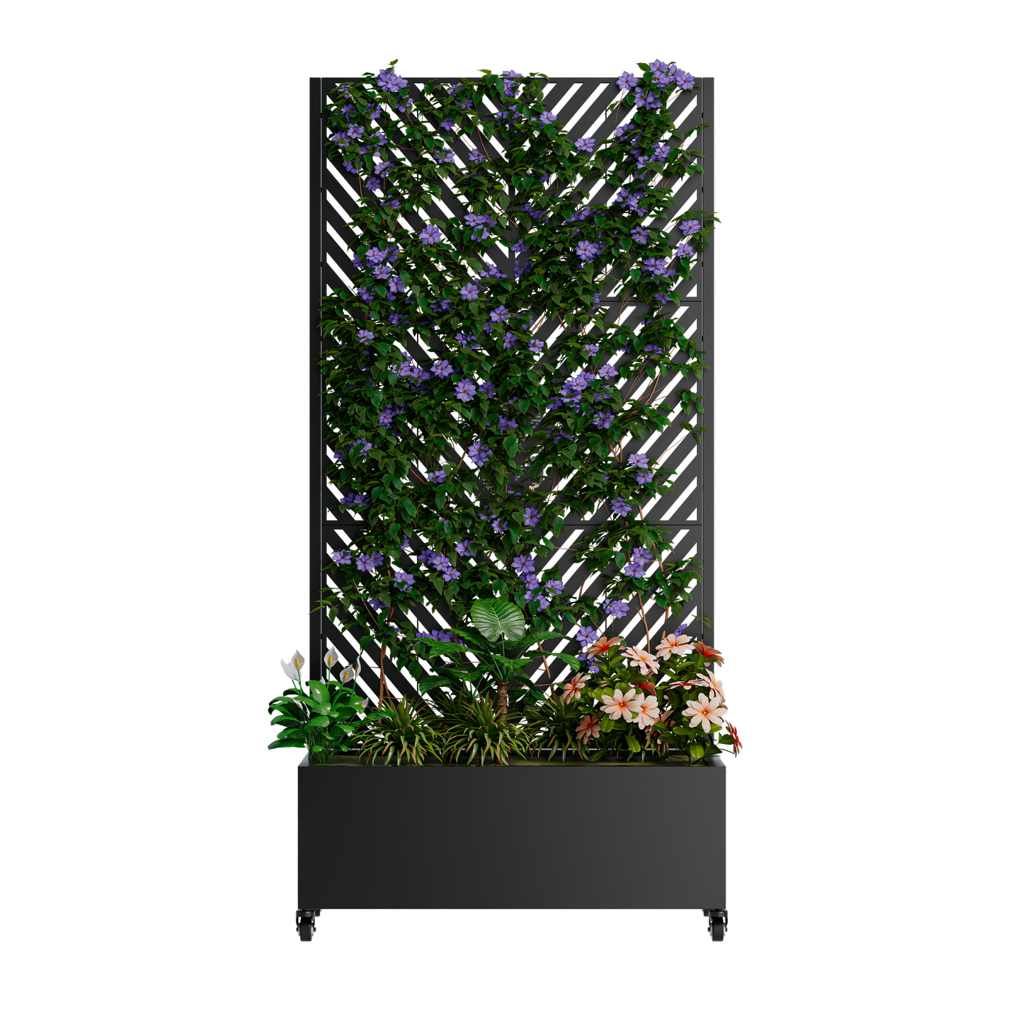 Metal Planter Box with Trellis,  73"x35"x16 Metal Raised Garden Bed with Trellis, Metal Planter Box with Drainage Holes & Lockable Wheels & Privacy Screen for Climbing Plants, Vegetables, Vines