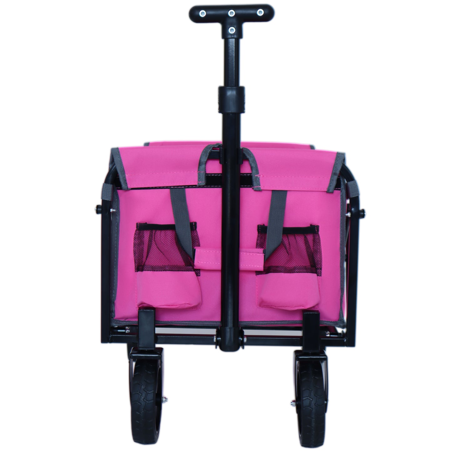 Expandable Dual-Layer Utility Wagon with 100% Extra Space - 225lbs Grocery Cart for Camping, Shopping, Sports, Gardening, Fishing, Pink