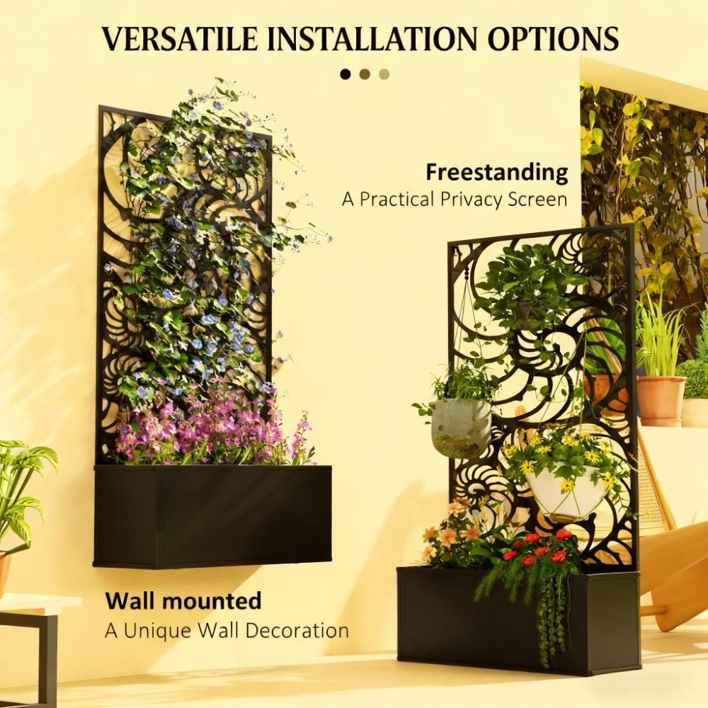 Freestanding or Wall Mounted Flower Bed,Metal Garden Bed with Trellis for Climbing Plants