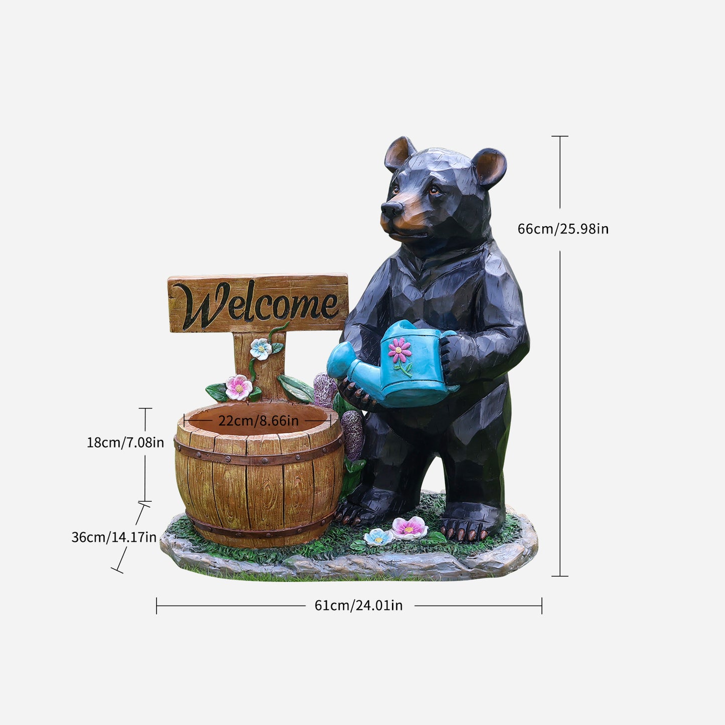 Outdoor Garden Sculpture Bear Flower Pot Planter - Unique Yard Statue Decoration, Interesting Law Outdoor Ornament