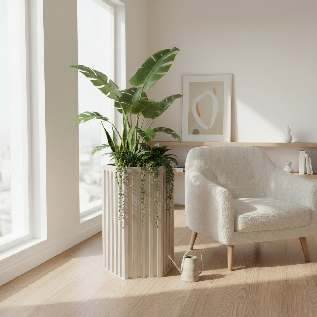 Hexagon Column Planter LG - Ash Brown