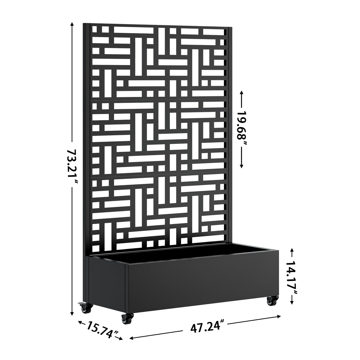 Metal Planter Box with Trellis,  73"x47"x16" Metal Raised Garden Bed with Trellis, Metal Planter Box with Drainage Holes & Lockable Wheels & Privacy Screen for Climbing Plants, Vegetables, Vines