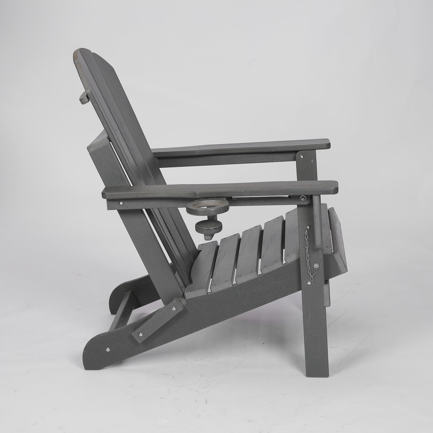 HDPE Folding Adirondack Chair with Dual Cup Holder - Composite Adirondack Chair with Wood Texture- ,Gray