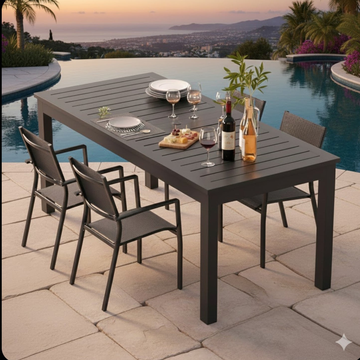 63"-92" Extendable Aluminum Outdoor Dining Table, All-Weather Gray Patio Table