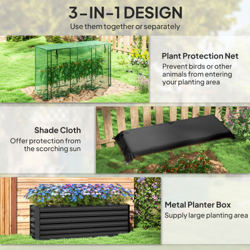 70.75 in. L x 23.5 in. W x 22.75 in. H Beige Steel Raised Garden Bed, Planter Box with Crop Cage and Shade Cloth