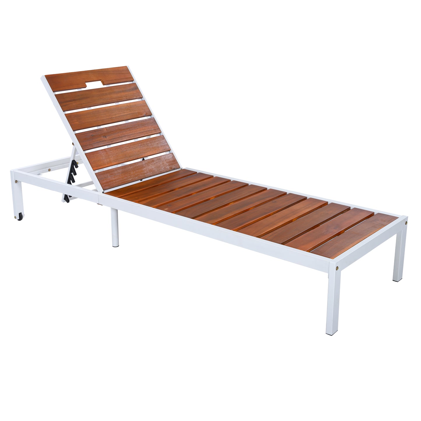 Outdoor Chaise Lounges Pool Lounge Chairs Outdoor Daybed Recliner with Adjustable Backrest for Patio, Poolside or Beach, White+Brown