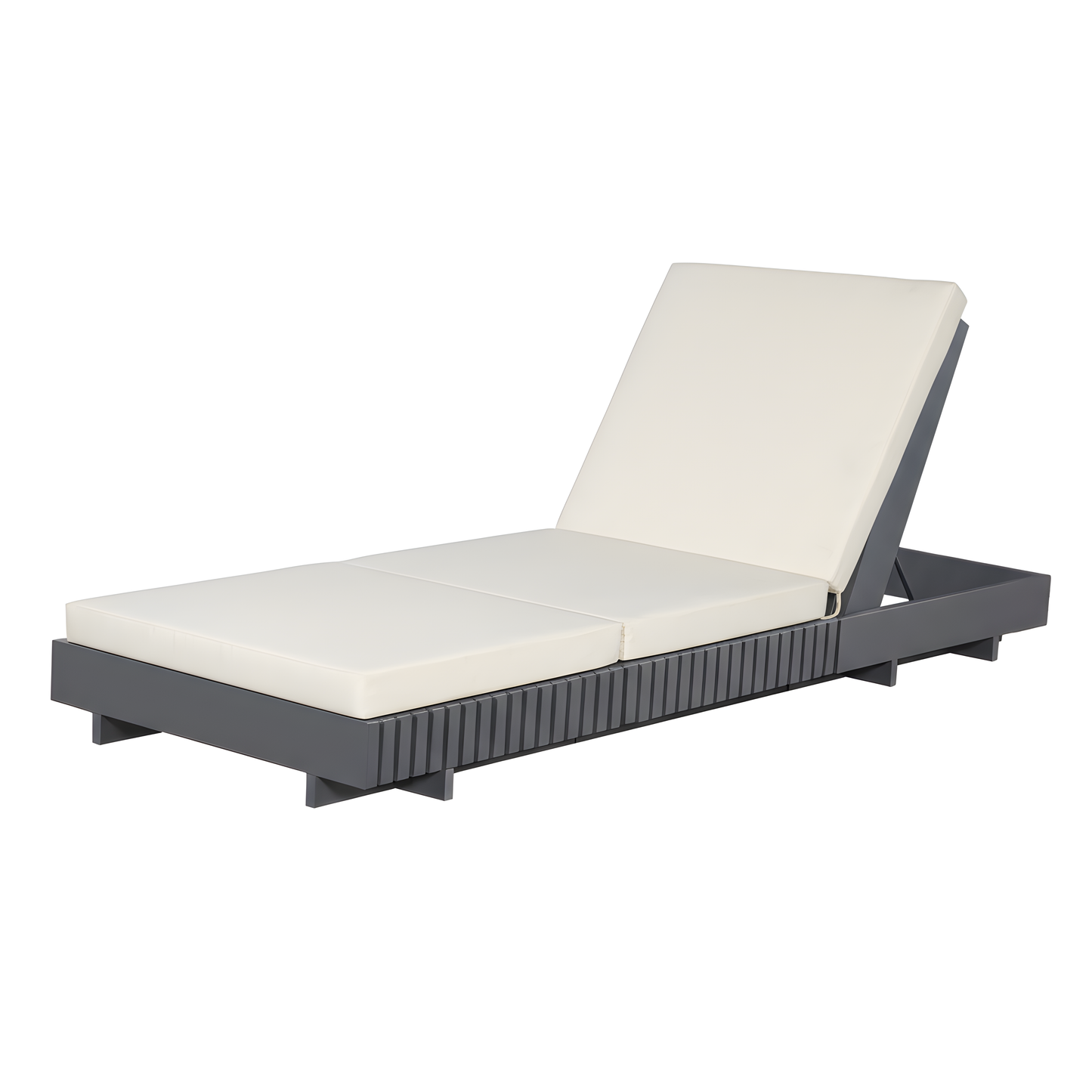 Dark Grey Acacia Solid Wood Outdoor Chaise Lounge with Cream 3-Fold Water-Repellent Cushion, 400lbs Capacity,  Modern Patio Sun Lounger for Garden, Poolside