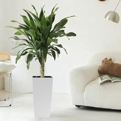 38 Qt. Large White Resin Indoor/Outdoor Planter, High Faux Rattan Design Flower Pot (11 in. W x 22.6 in. H) Pack of 2