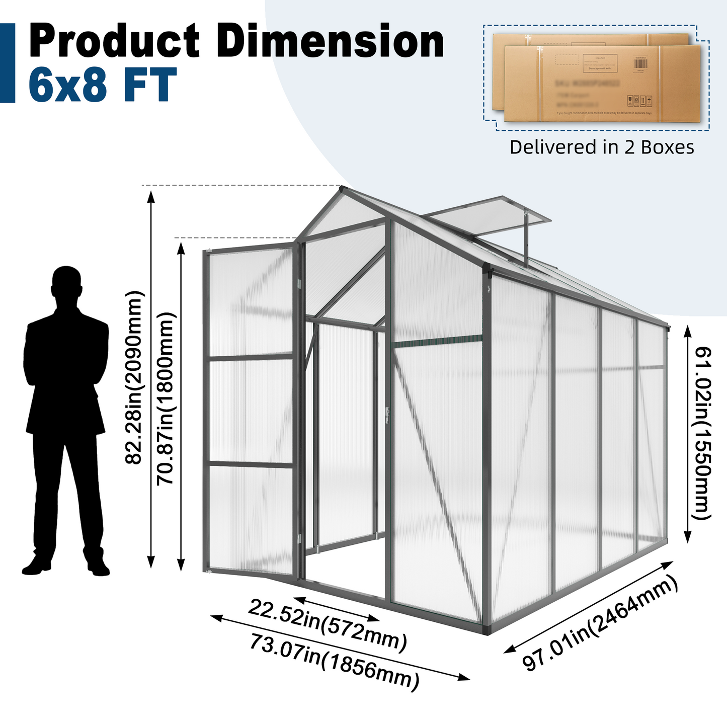 6x8FT Walk-in Outdoor Greenhouse - Polycarbonate Garden Greenhouse with Sturdy Aluminum Frame, Adjustable Vents, Lockable Door & UV Protection for Backyard