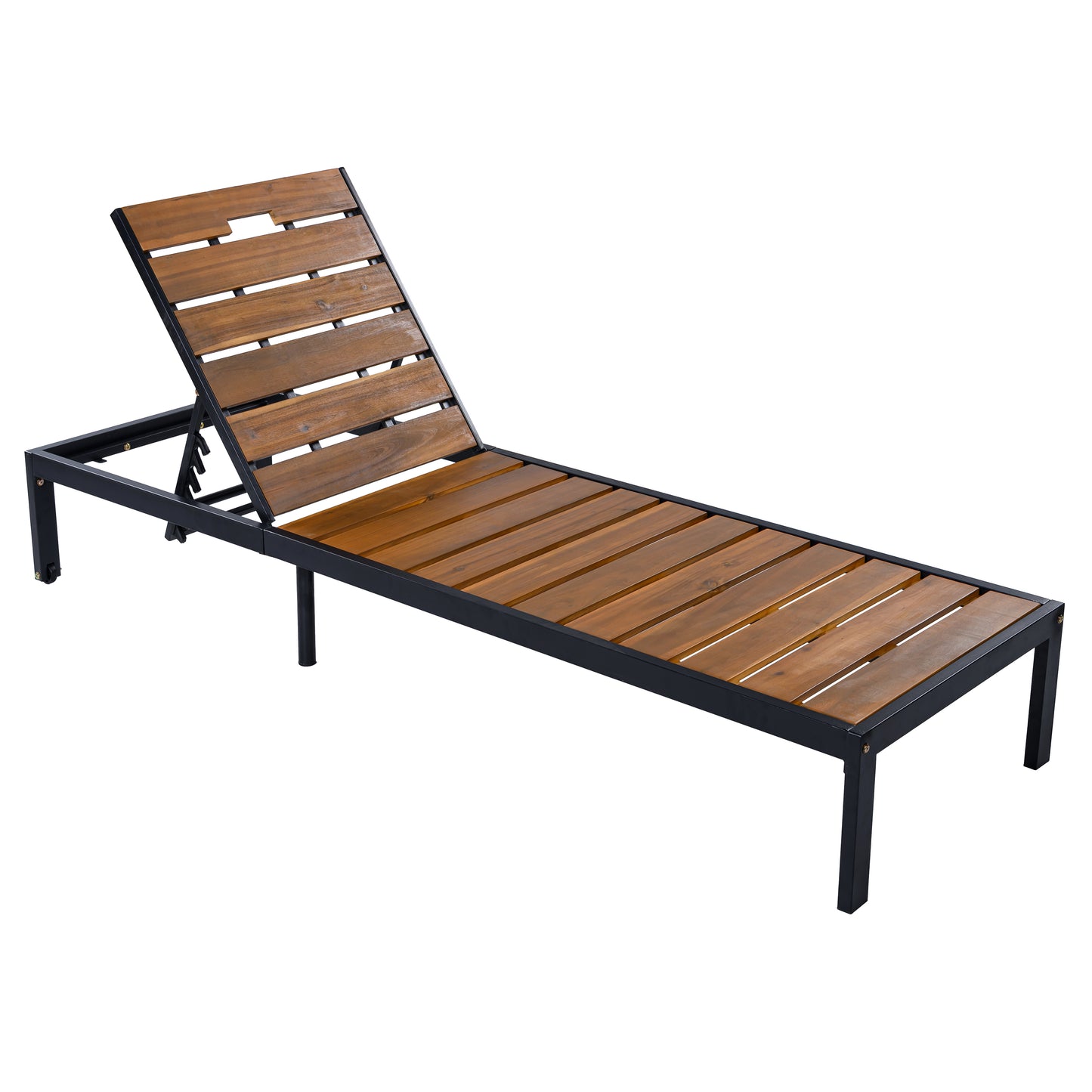Outdoor Chaise Lounges Pool Lounge Chairs Outdoor Daybed Recliner with Adjustable Backrest for Patio, Poolside or Beach, Black+Natural