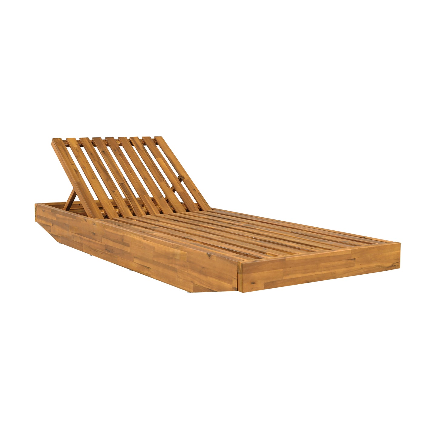 Acacia Wood Chaise Lounge with Cushion - Teak Finish Outdoor Recliner with Dark Grey 3-Fold Water-Repellent Cushion, 300lbs Capacity