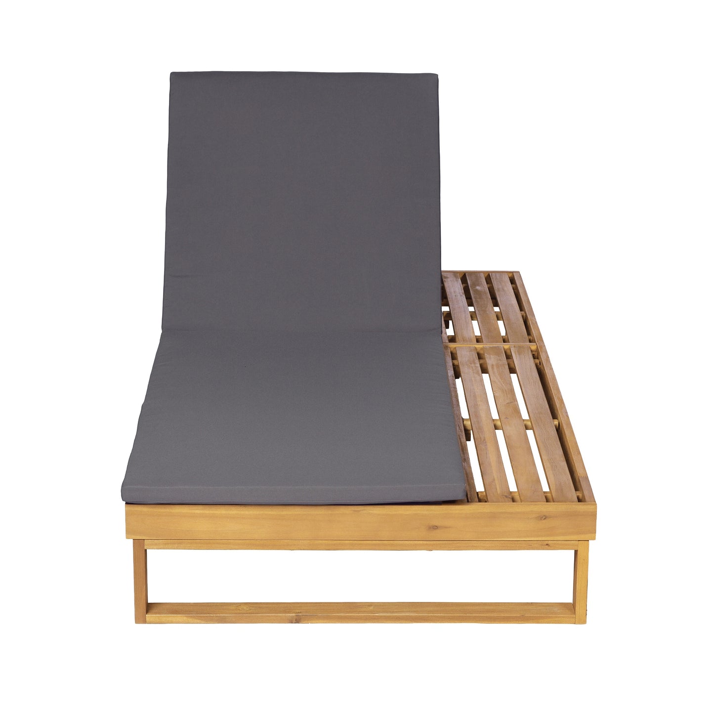 Teak Finish Acacia Wood Chaise Lounge with 1.57-Inch Dark Gray 2-Fold Cushion Set, 4-Position Adjustable with Flat Side Surface, for Poolside - Matching cream,leaf coconut version available