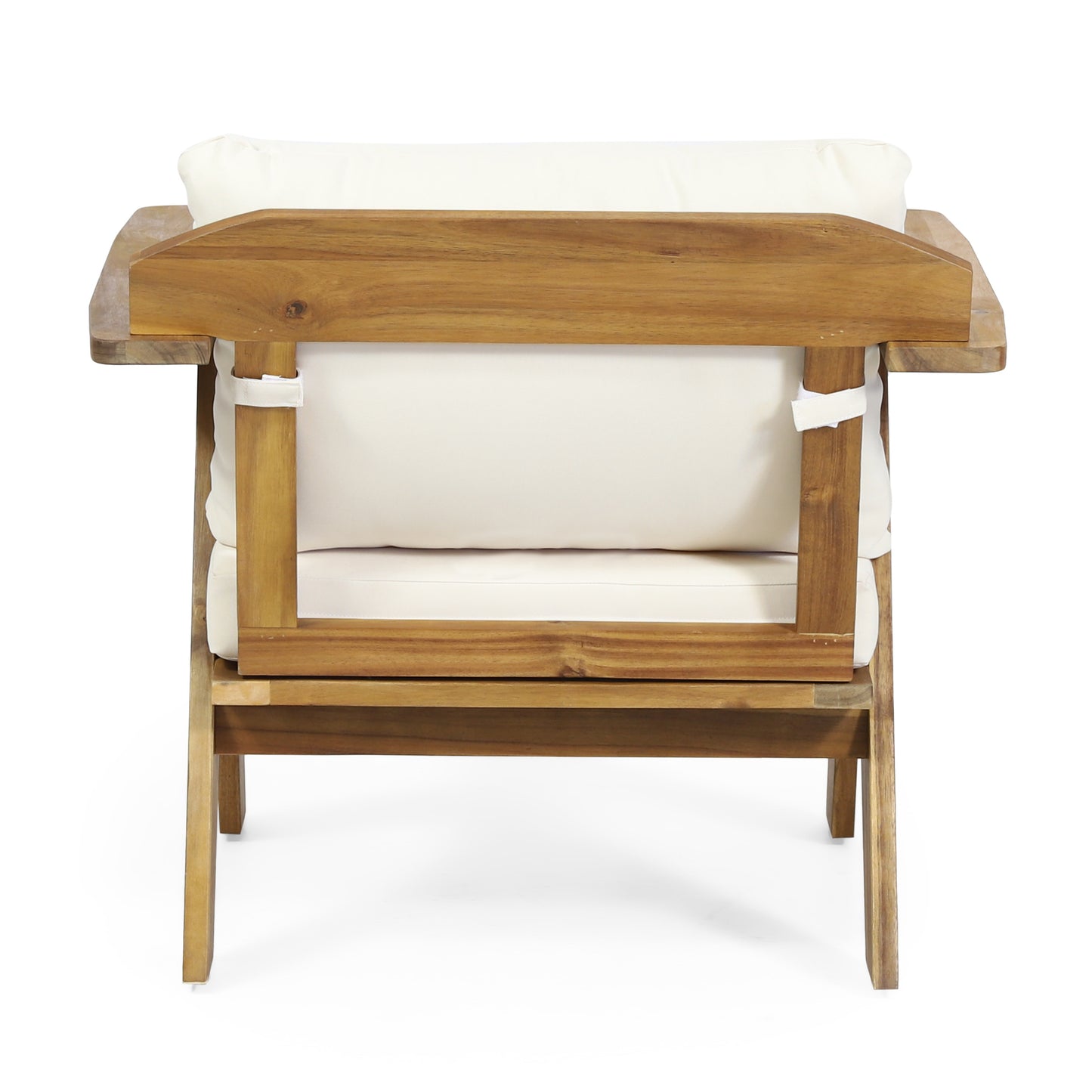 Outdoor Acacia Wood Club Chairs with Cushions (Set of 2), Teak Finish+ Beige, 30.75" W x 30.25" D x 26.00" H