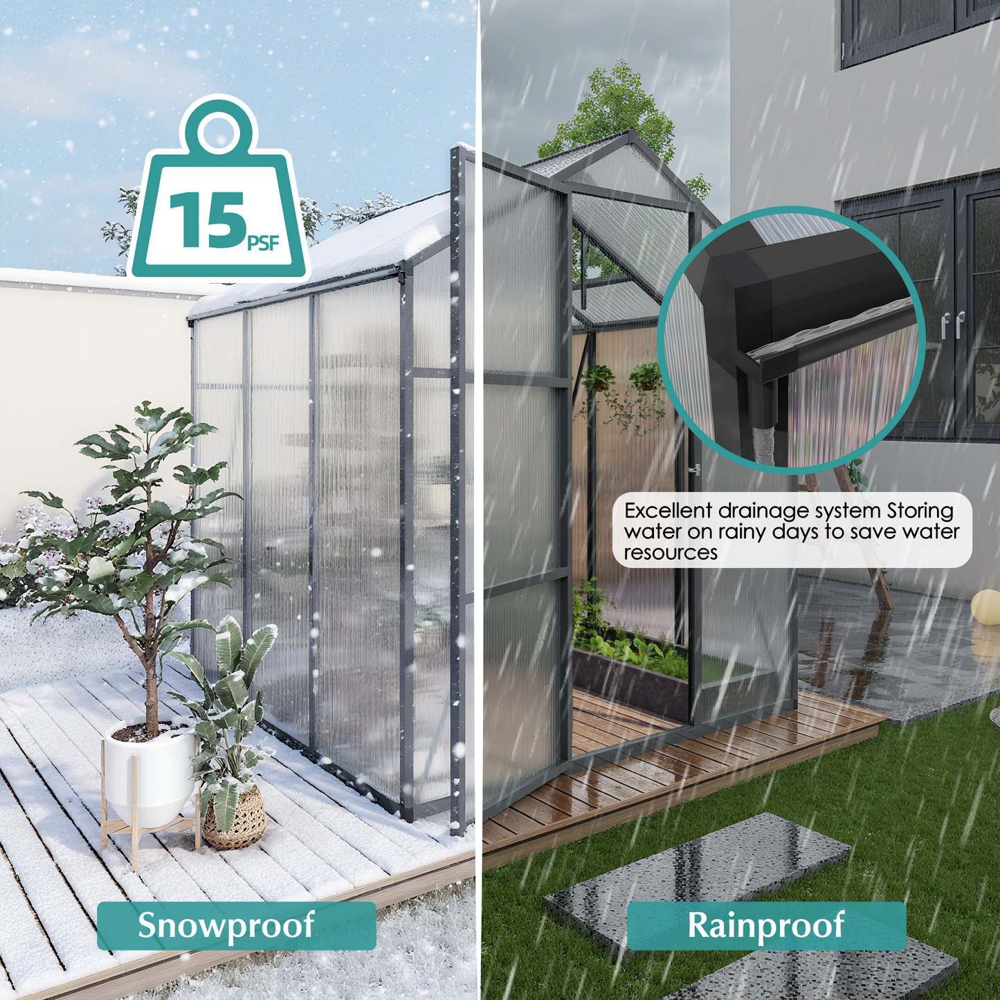 Newly marketed Gain height windproofaluminum greenhouse 6x6 FT Polycarbonate Greenhouse Raised Base and Anchor Aluminum Heavy Duty Walk-in Greenhouses for Outdoor Backyard in All Season
