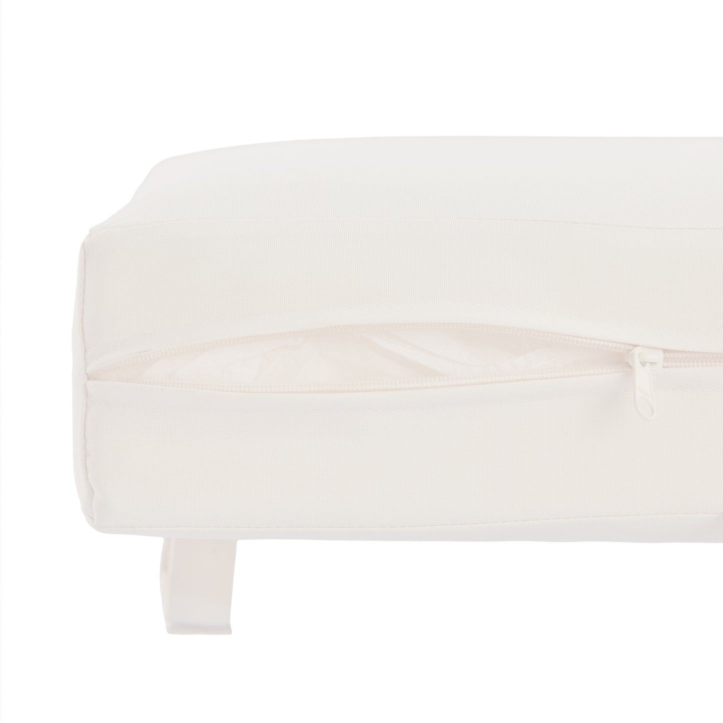 Outdoor Club Chair with Acacia Wood Frame in Teak Look, Beige Rope Panels and Cream Cushions