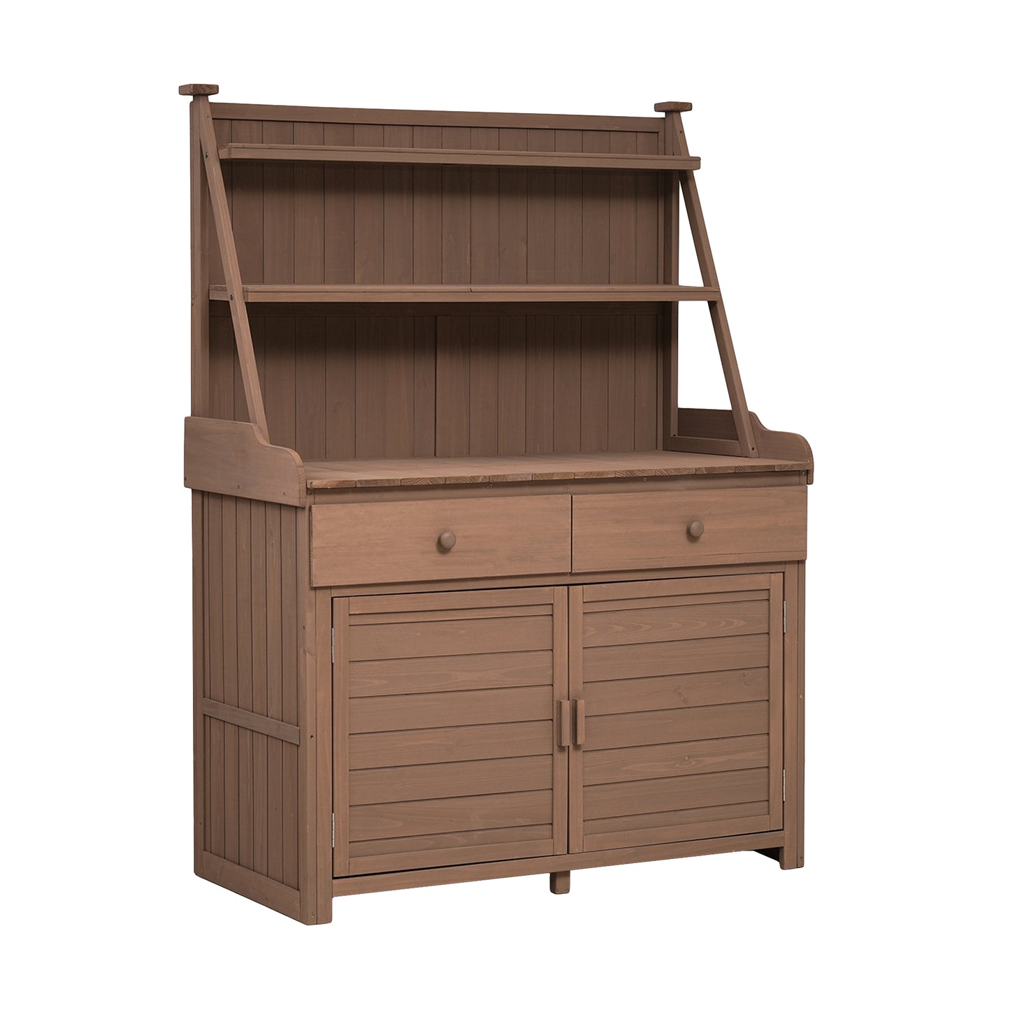 [Assembly Video Provided] TOPMAX 65inch Garden Potting Bench Table, Fir Wood Workstation with Storage Shelf, Drawer and Cabinet, Brown