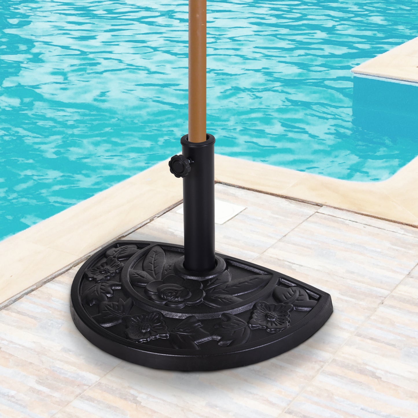 Outsunny 20lbs Half Round Patio Umbrella Base Outdoor Decorative Resin Parasol Stand Holder for Φ1.5", Φ1.9" Pole, for Lawn, Deck, Backyard, Garden, Black