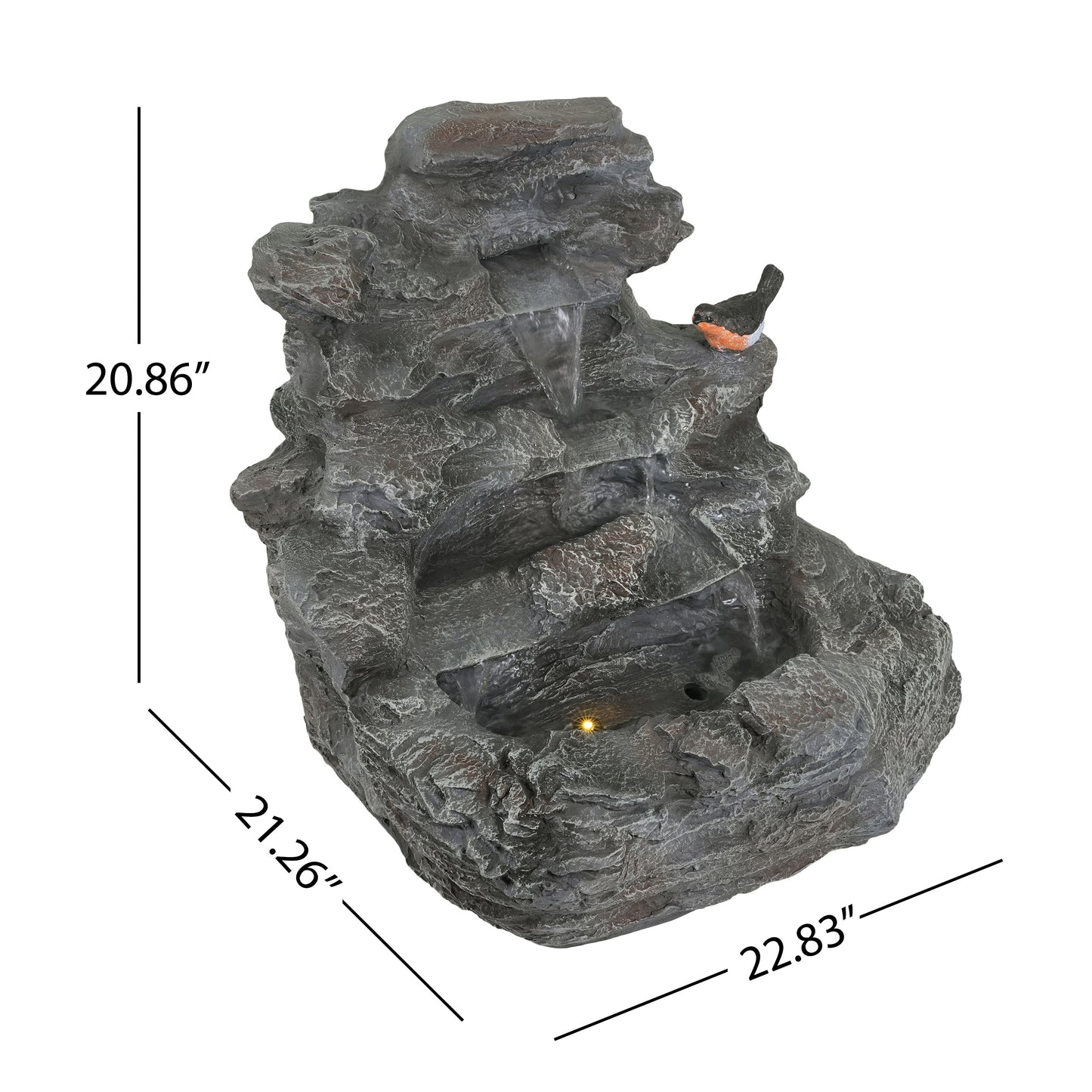 4-Tiered Concrete Rock Waterfall Fountain, 20.8"H – Outdoor Garden Decor with LED Lights, Weather-Resistant, Soothing Water Sound Ambiance