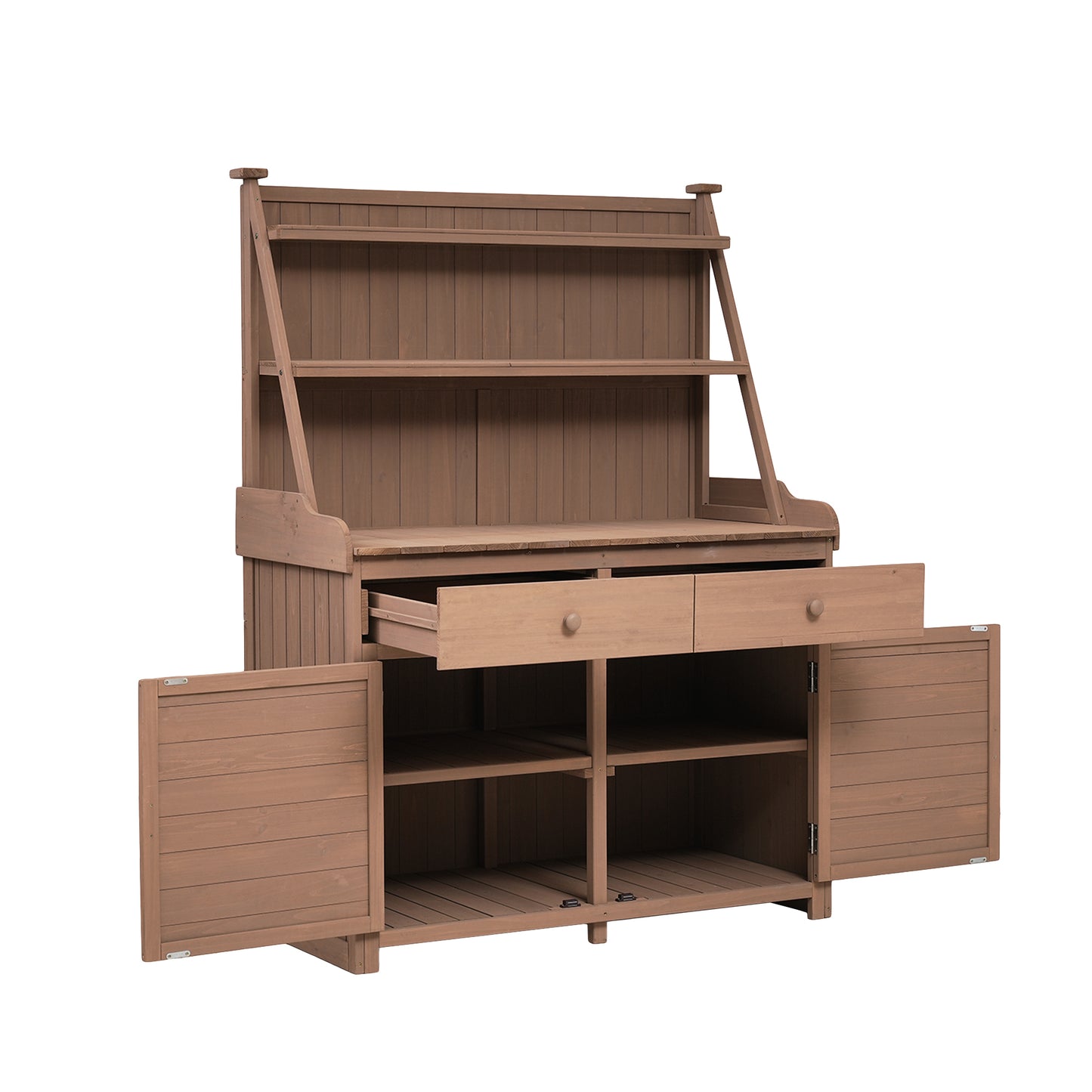 [Assembly Video Provided] TOPMAX 65inch Garden Potting Bench Table, Fir Wood Workstation with Storage Shelf, Drawer and Cabinet, Brown