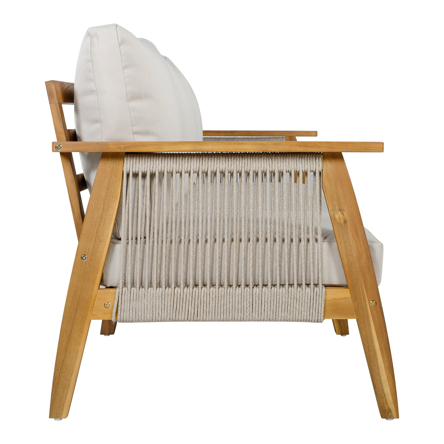 Outdoor Acacia Wood and Rope 3 Seater Patio Sofa