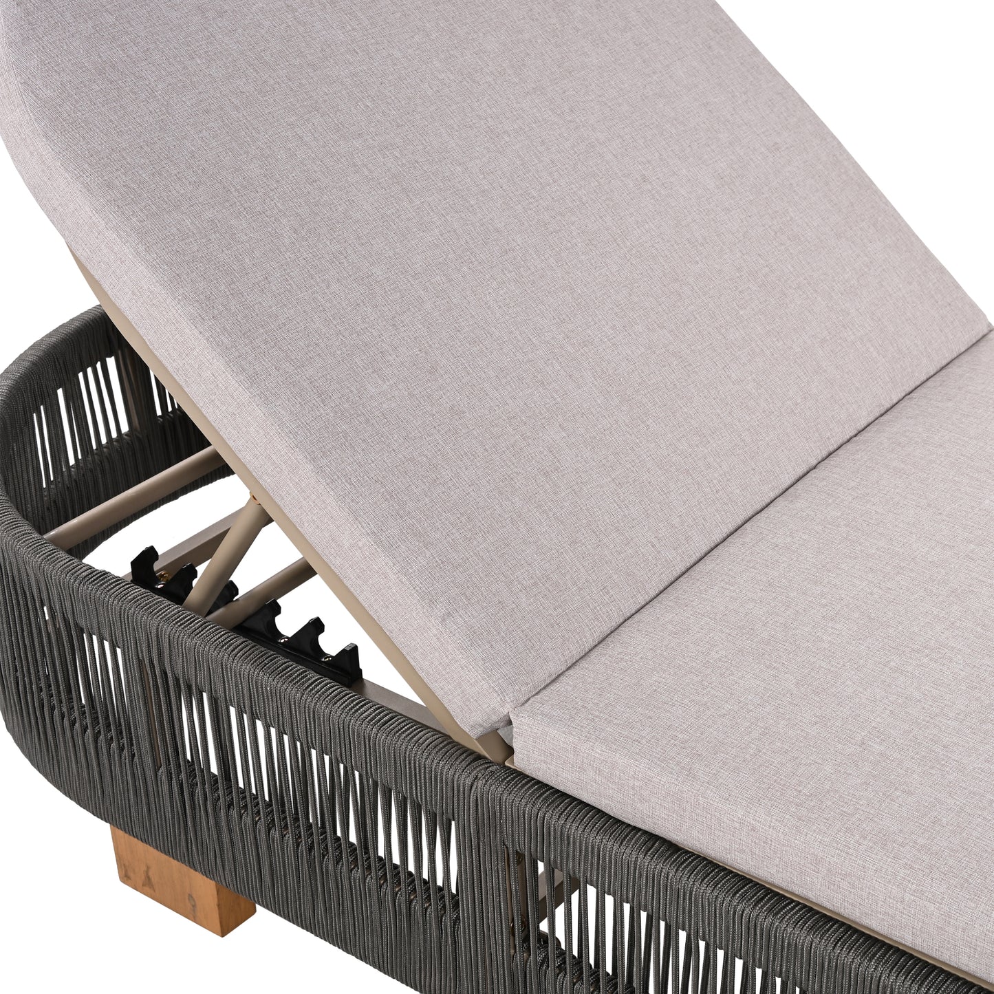 Outdoor Chaise Lounge Chair, Acacia wood Pool Chair with Adjustable Backrest and Cushion, Outdoor Lounge Chair for Beach, Yard, or Poolside (Grey rope)