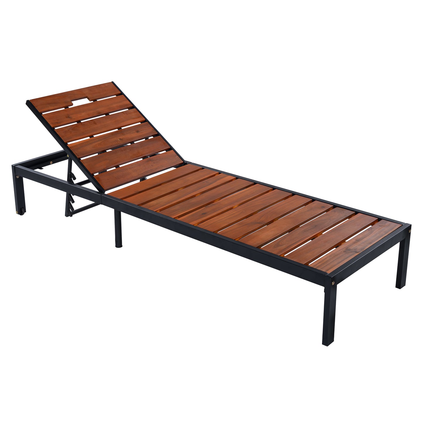 Outdoor Chaise Lounges Pool Lounge Chairs Outdoor Daybed Recliner with Adjustable Backrest for Patio, Poolside or Beach, Black+Brown
