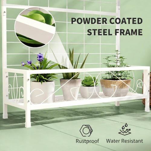Metal Plant Stand with Trellis and Hanging Bar, Indoor Outdoor Use, White (74.2 in. H)