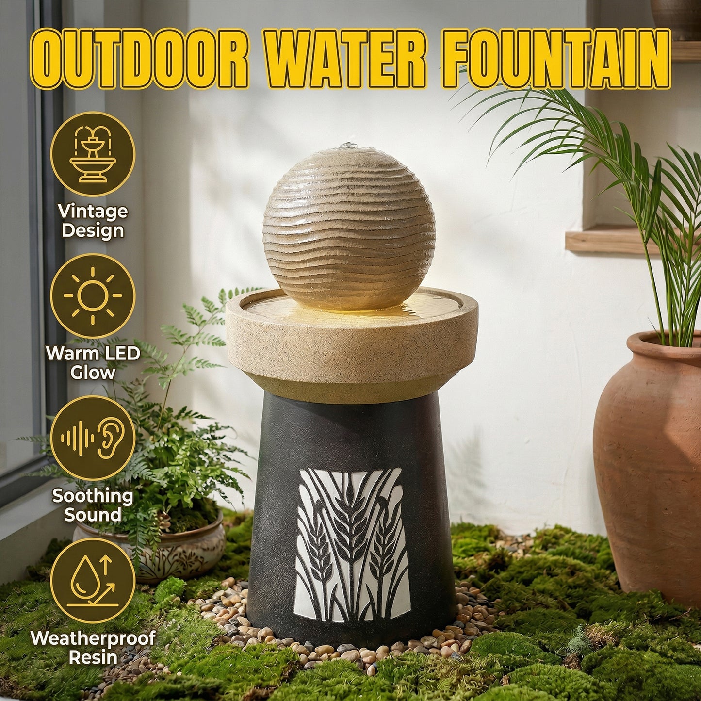 Outdoor Garden Lantern Light with Warm LED Leaf Silhouette Decorative Landscape Lamp for Patio Yard Lawn Pathway Deck