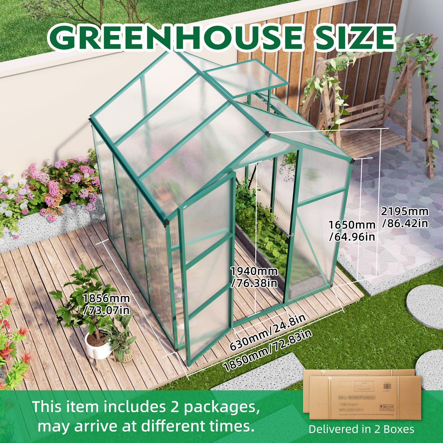 Newly marketed Gain height windproofaluminum greenhouse 6x6 FT Polycarbonate Greenhouse Raised Base and Anchor Aluminum Heavy Duty Walk-in Greenhouses for Outdoor Backyard in All Season