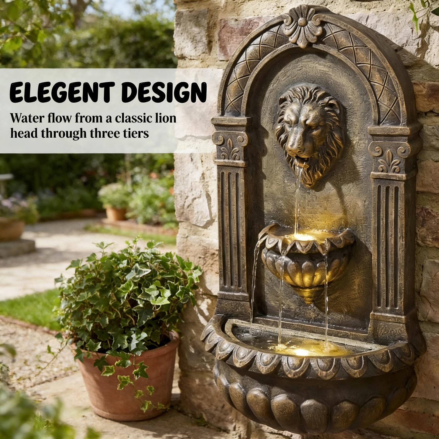 Outdoor Fountain,Wall-Mounted Fountain,Cascading Waterfall