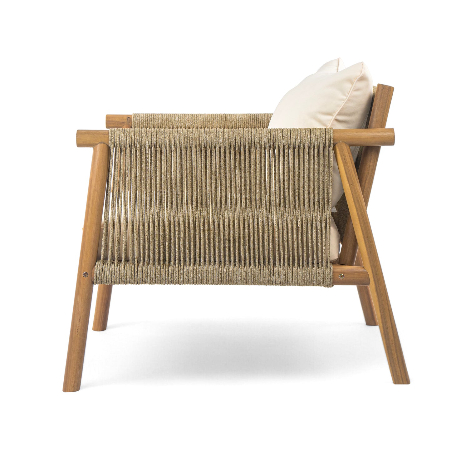 28" Modern Outdoor Woven Lounge Chair with Solid Wood Frame and Comfortable Polyester Cushions, Perfect for Patio, Garden, or Balcony