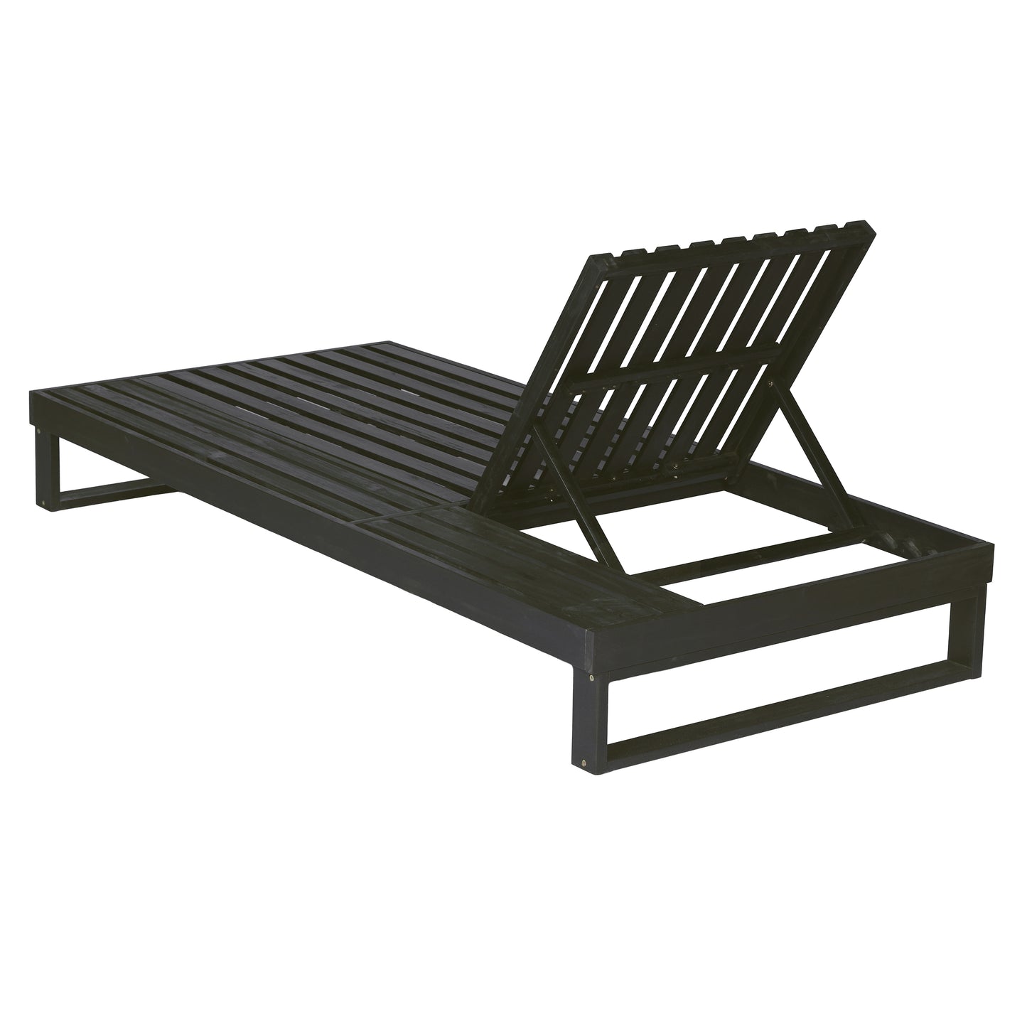 Black Acacia Wood Chaise Lounge with 4-Inch Beige 4-Fold Cushion Set, Adjustable Outdoor Patio Lounger with Flat Side Surface, for Poolside- Matching cream,dark gray version available