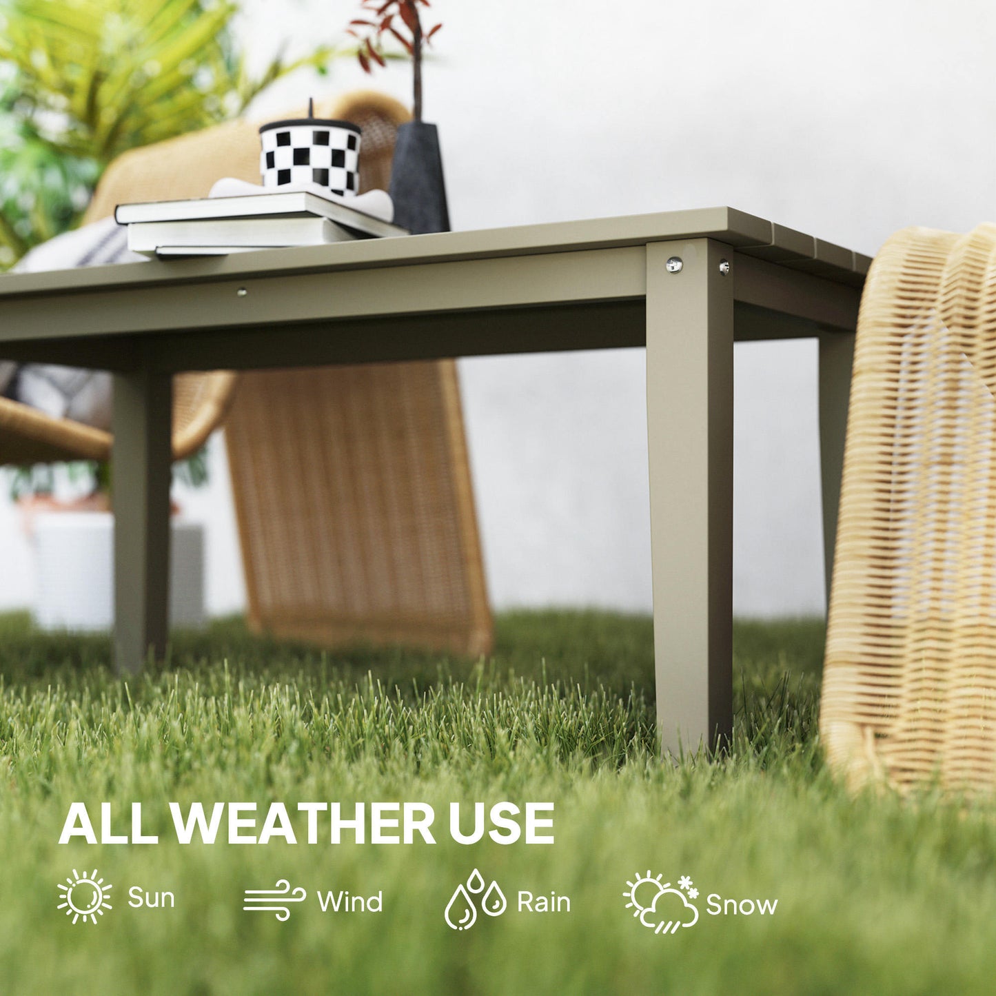 Outsunny HDPE Outdoor Coffee Table, Rectangle All-Weather Patio Coffee Table, Slatted Outdoor Patio Table for Garden, Balcony, Backyard, Brown