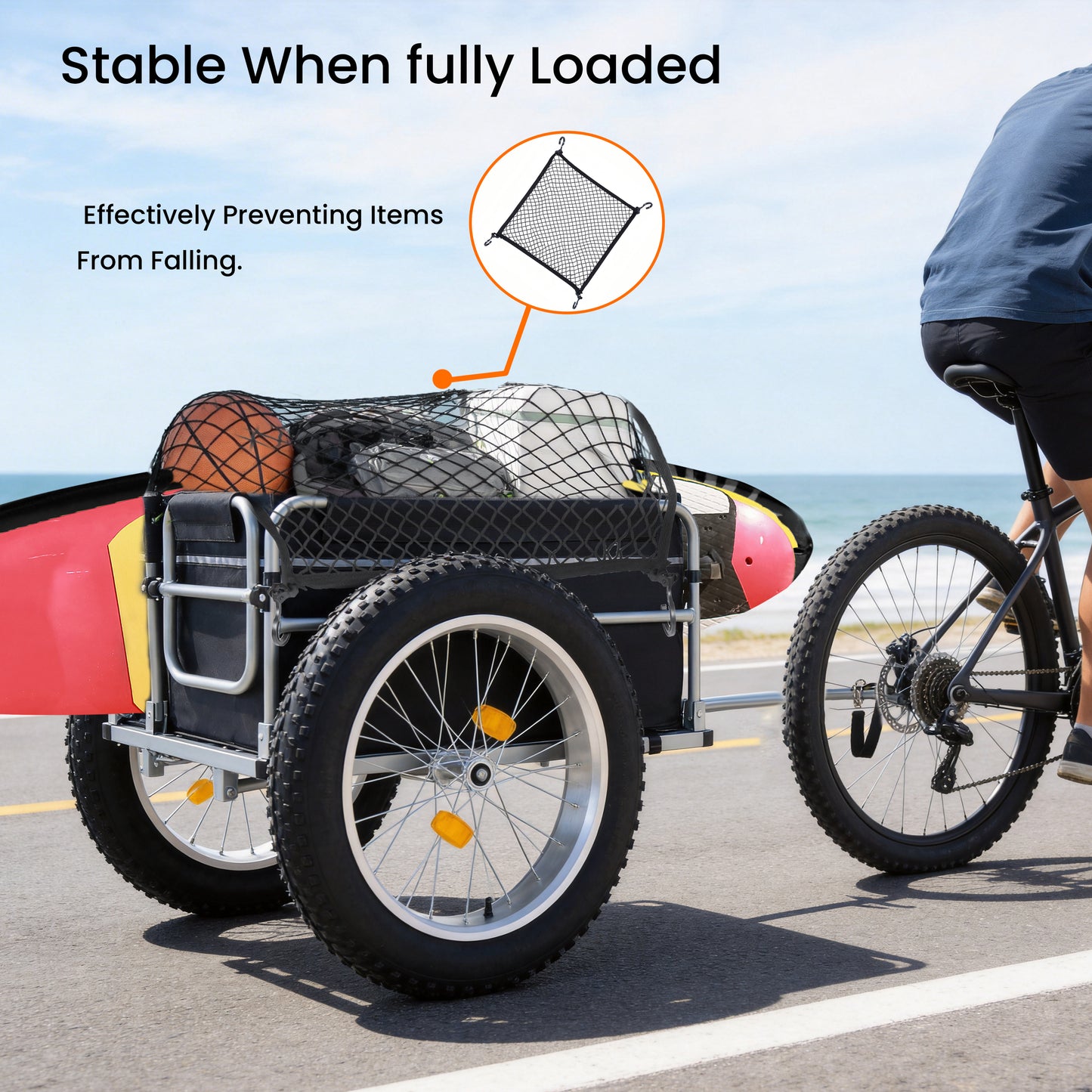 Upgraded 23"x4.0 Fat Tires Bike Cargo Trailer, 150LBS Load Capacity Heavy-Duty Bicycle Wagon Cart, Foldable Compact Storage, Universal Safe Hitch System, for Camping, Groceries & Hauling Essentials