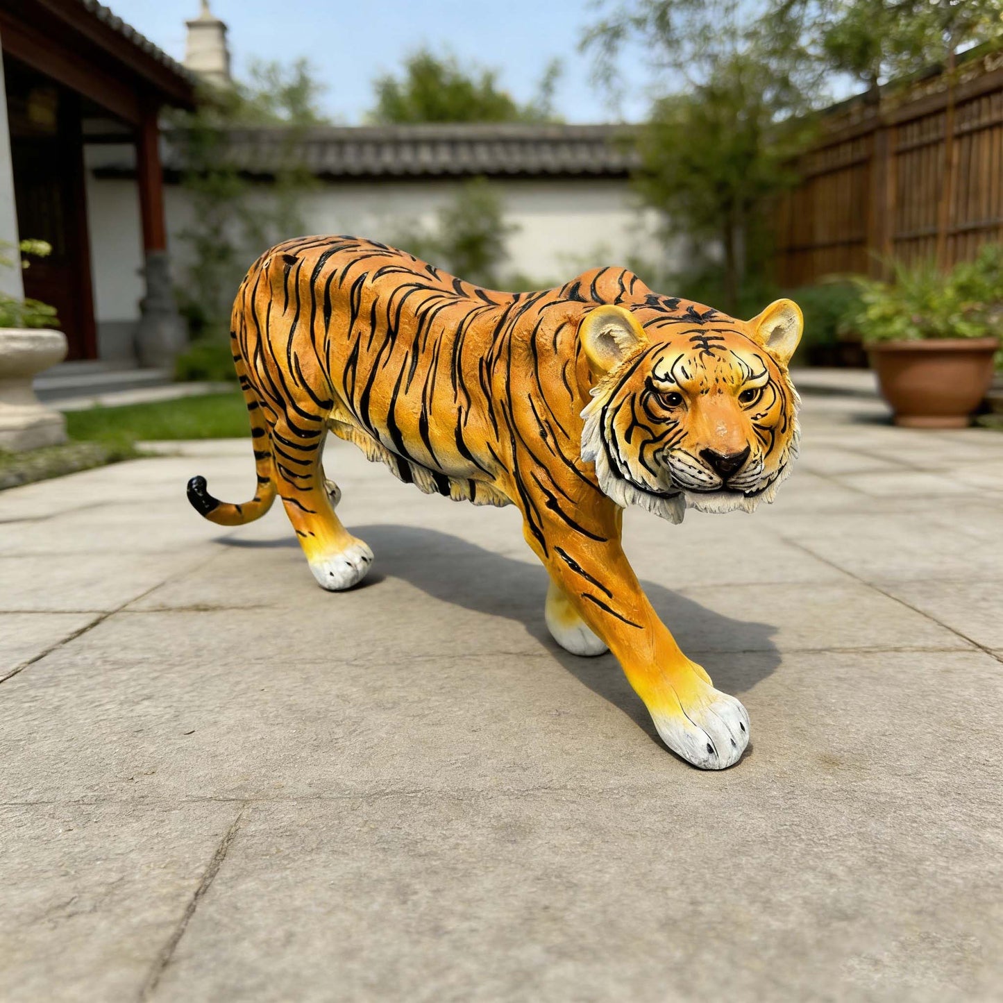 15.75" H x 33.46" L x 7.87" W Simulated Tiger Resin Garden Statue, Indoor & Outdoor Decorative Ornament, Lawn & Courtyard Art Craft, Unique Gift for Home & Yard