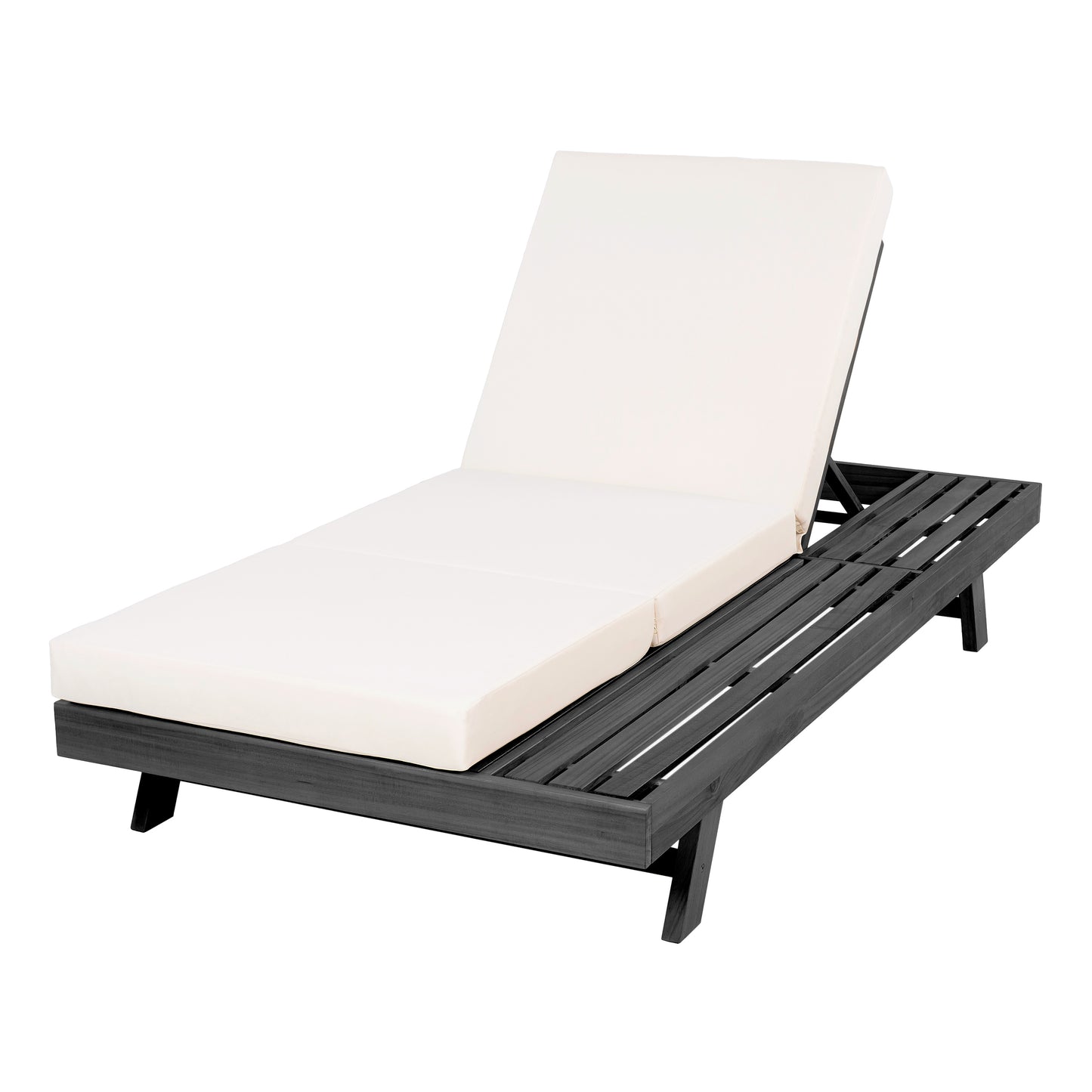 Lounge Chaise Set, Space Available On One Side, Acacia Solid Wood In Black With Lounge Cushion (Cream & Triple Fold) – Matching Dark Grey Version Available