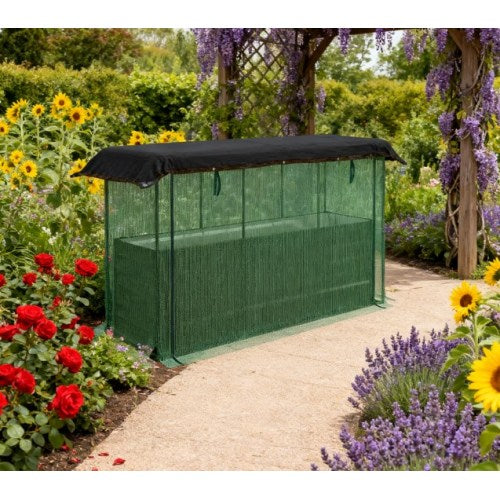 70.75 in. L x 23.5 in. W x 22.75 in. H Beige Steel Raised Garden Bed, Planter Box with Crop Cage and Shade Cloth