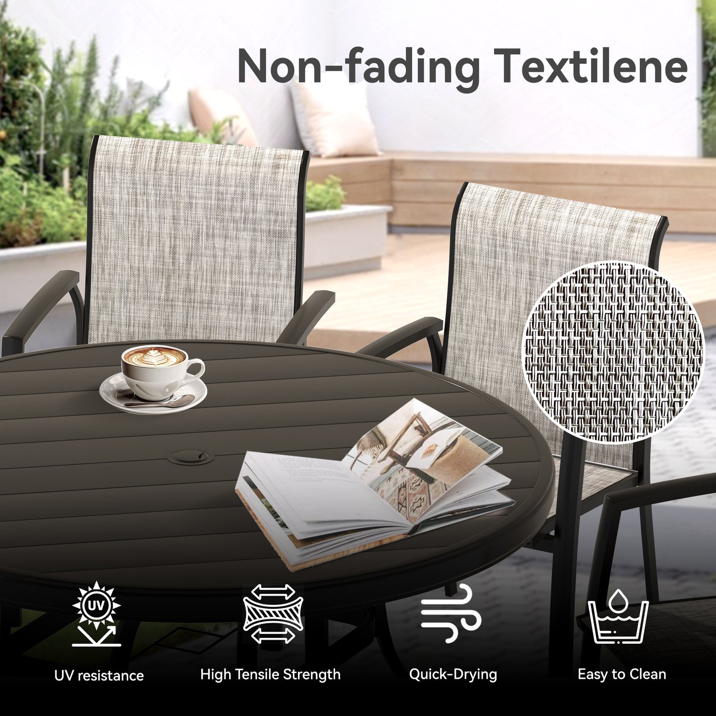 VRSHWO Garden Patio Chairs Set of 2, All Weather Metal Outdoor Dining Chairs , Garden, Poolsides, Black Color Frame