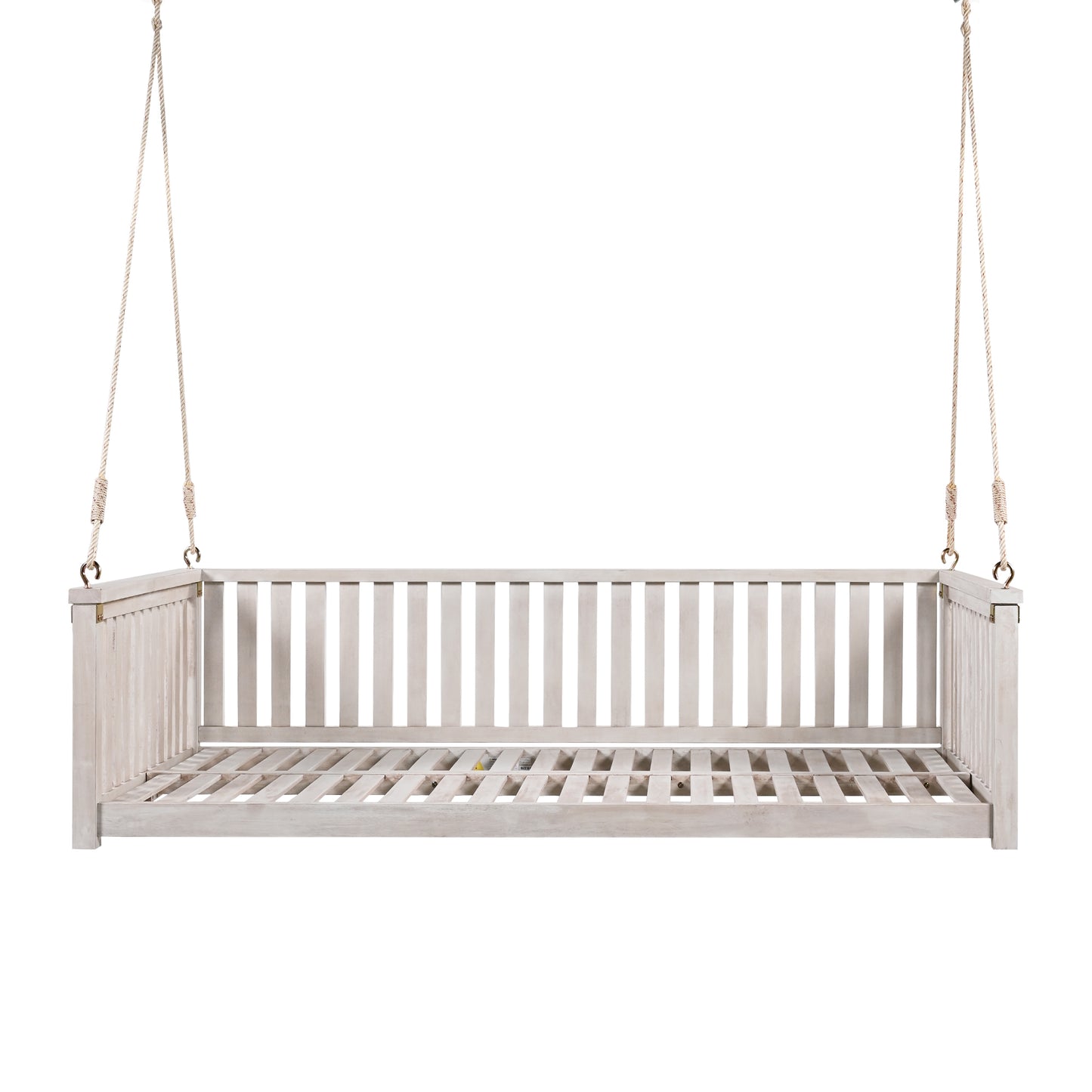 TOPMAX Patio Minimalist Twin Size Garden Swing Bed Wood Porch Swing with Ropes for Backyard, Safe Sloped Design, White