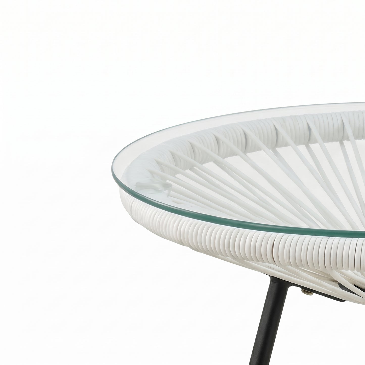 NUSA OUTDOOR SYNTHETIC WICKER GLASS-TOP SIDE TABLE, WHITE RATTAN