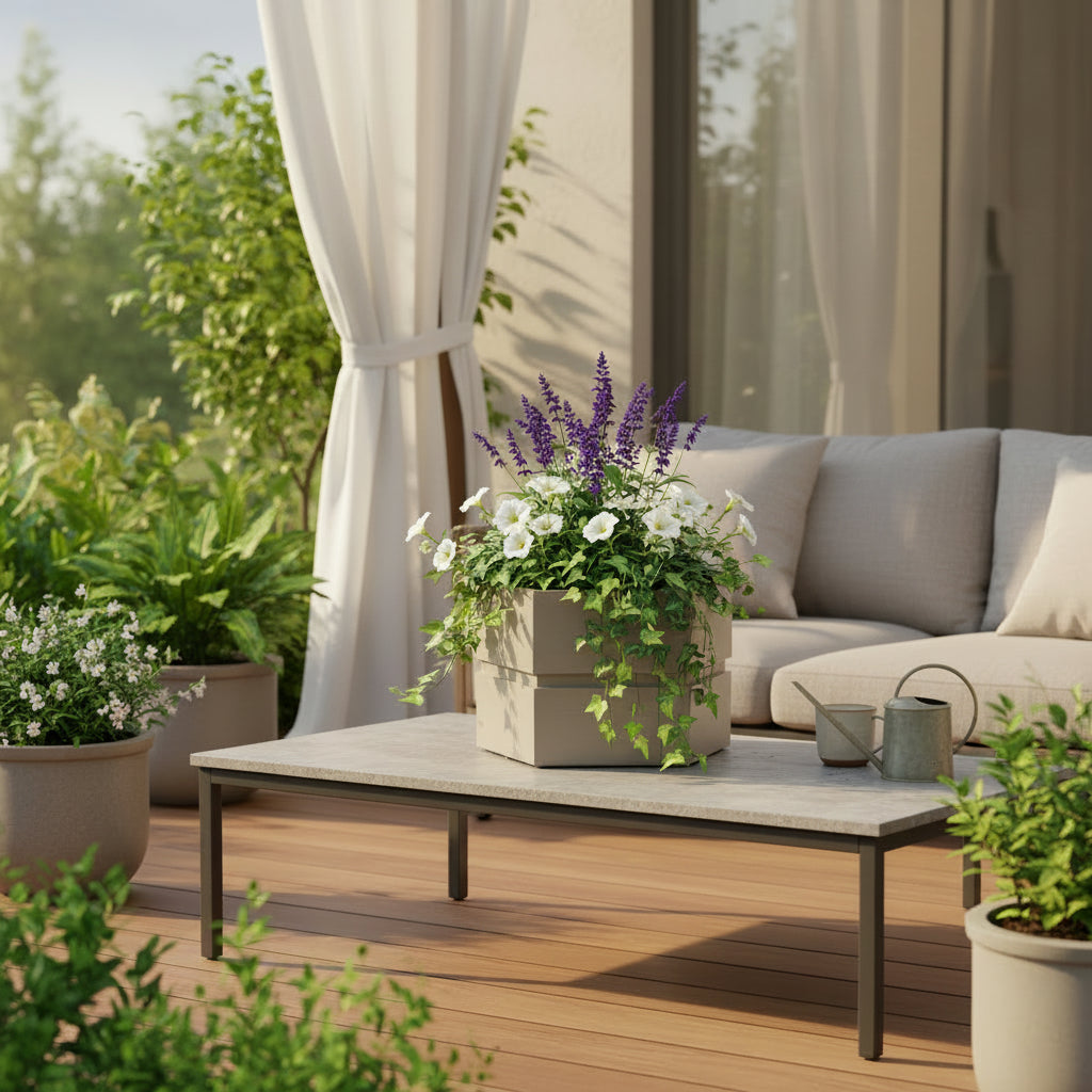 Hexagon Terrace Planter Box Short - Grey Brown