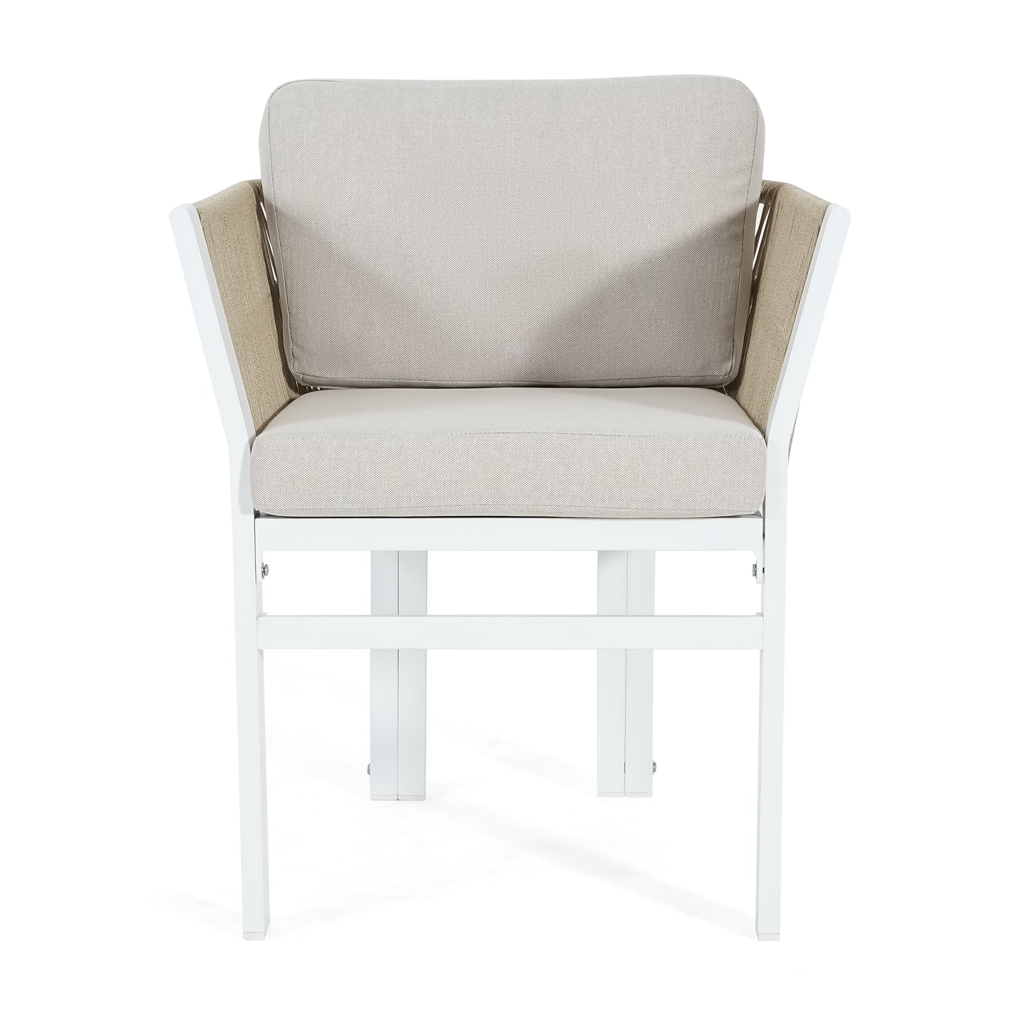 Outdoor Dining Chair Set of 2 ,White Aluminum Frame with Beige Cushion, 300lbs Capacity, All-Weather Patio Seating for Backyard, Deck & Garden