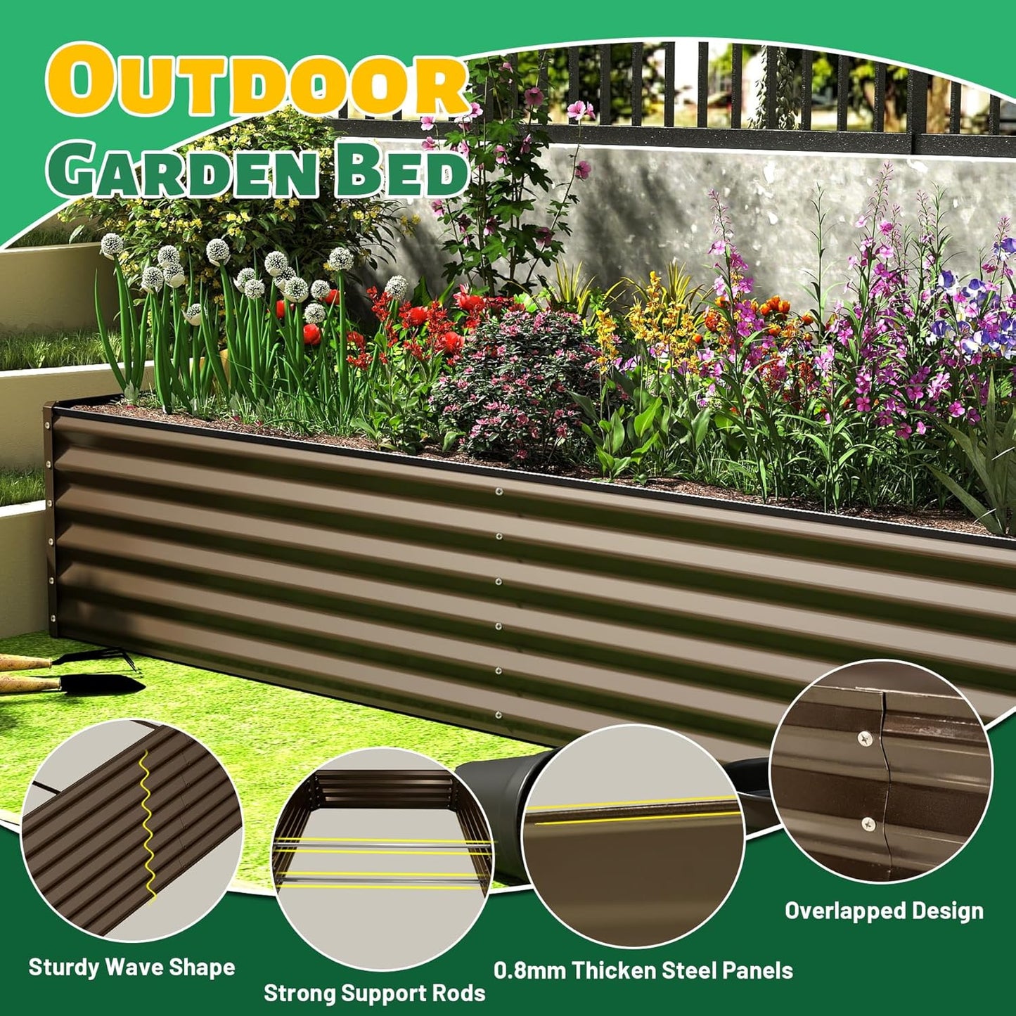 6x3x1.5ft Galvanized Raised Garden Bed, Outdoor Planter Garden Boxes Large Metal Planter Box for Gardening Vegetables Fruits Flowers, Brown
