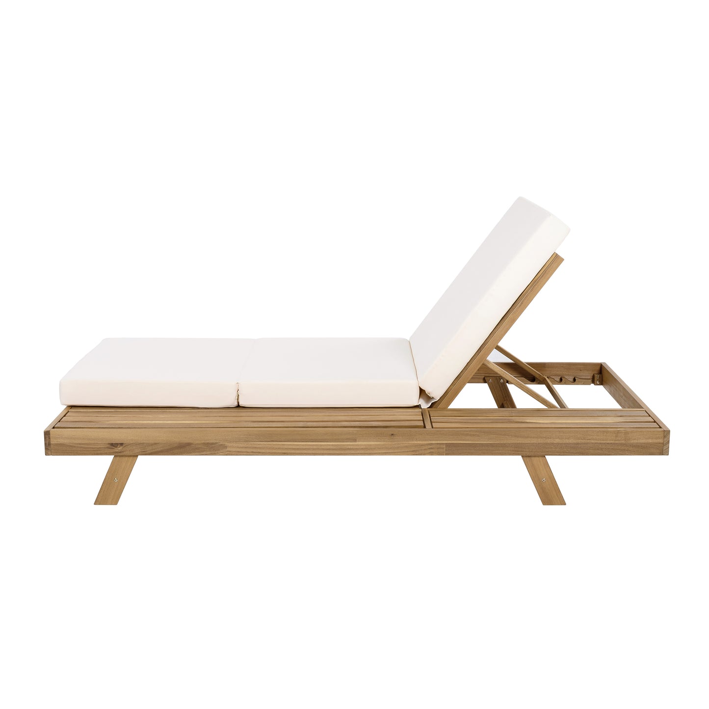 Lounge Chaise Set, Space Available On One Side, Acacia Solid Wood In light brown With Lounge Cushion (Cream & Triple Fold) – Matching Dark Grey Version Available
