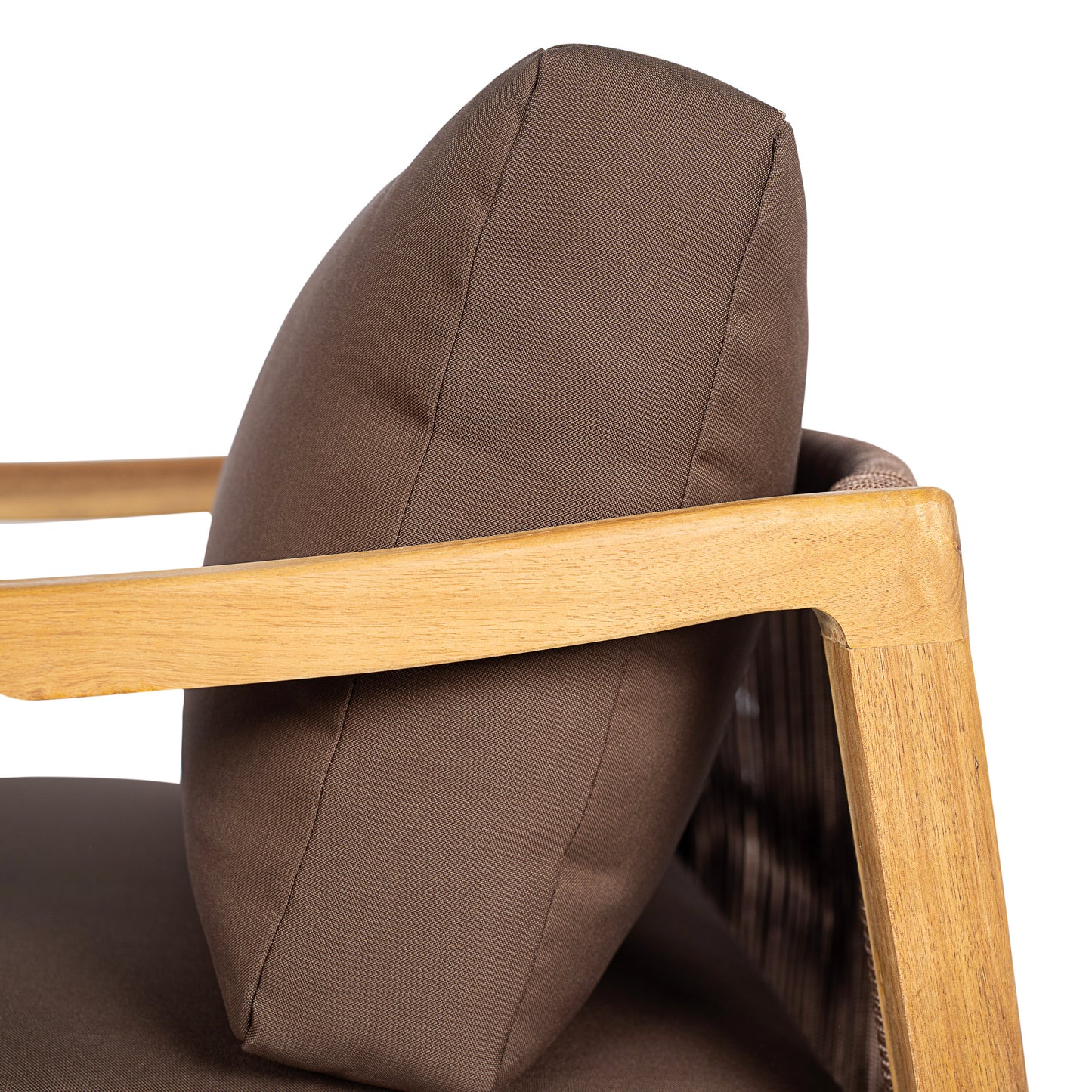 Outdoor Club Chair , Acacia Wood Frame with Rope Back Detail, Water-Repellent Brown Cushions for Patio/Backyard/Deck