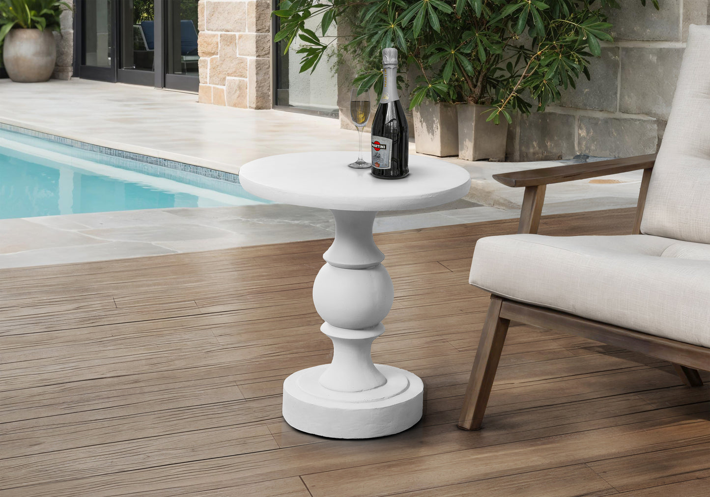 Accent Table, 25"h, Indoor Or Outdoor, Bedroom, End, Living Room, Nightstand, Round, Side Table, White, Transitional