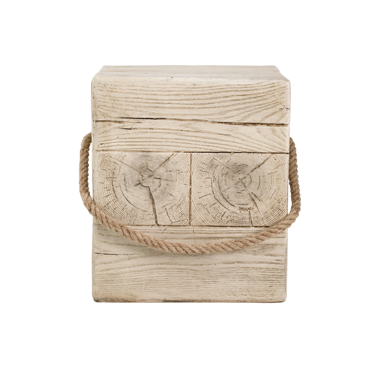 Outdoor Wood Grain Square MGO Side Table with Simulated Braided Cord – Indoor Retro End Table for Home & Patio Decor