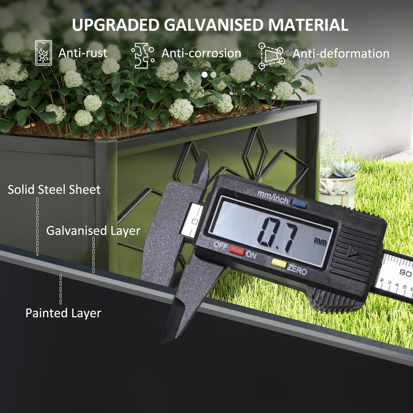 Outsunny Galvanized Raised Garden Bed with Trellis for Climbing Vines Vegetables Flowers, Outdoor Planter Box, 35.4" x 15.7" x 47.2", Black