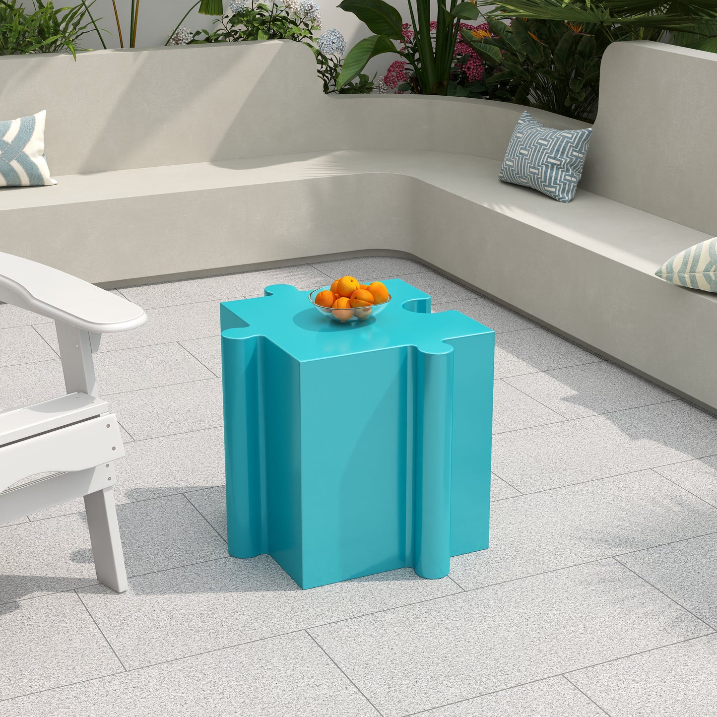 Puzzle Art Side Table, Modular Convex Edge MGO Table - Buy Singles or Combine for Custom Layouts,  Indoor & Outdoor,Light Blue Color