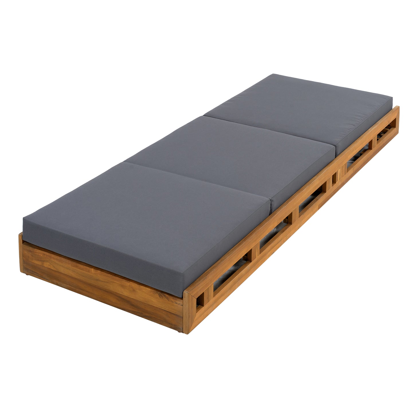 LOUNGE CHAISE SET, ACACIA SOLID WOOD WITH LOUNGE CUSHION (DARK GREY & TRIPLE FOLD) - MATCHING CREAM VERSION AVAILABLE